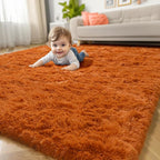 Amdrebio Burnt Orange Area Rugs for Living Room Bedroom, 6x9 Shaggy Furry Fuzzy Fluffy Rug for Kids Room Decor Aesthetic, Large Cute Plush Shag Dark Orange Carpet for Nursery Dorm Classroom Playroom