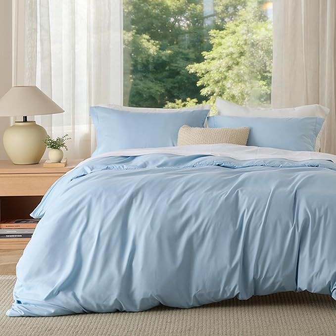 Bedsure Duvet Cover Full Size - Soft Double Brushed Bedding Set for Kids & Adults, Zipper Closure, 3 Pieces, Includes 1 Duvet Cover (80"x90") & 2 Pillow Shams, NO Comforter, Light Blue