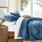 IR Imperial Rooms King Quilt Bedding Set Size (106" x 96") + 2 Pillow Shams (20" x 36"+ 2") - 3 Pcs All Season Lightweight Reversible Microfiber Coverlet Embossed Quilt Bedspread (Light Blue)
