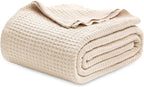 Bedsure Gentlesoft 100% Cotton Blanket King Size for Bed - Breathable and Soft for Spring Summer, Thick Cozy Waffle Weave Blanket Gifts for Women, Yellowish Cream, 104x90 inches