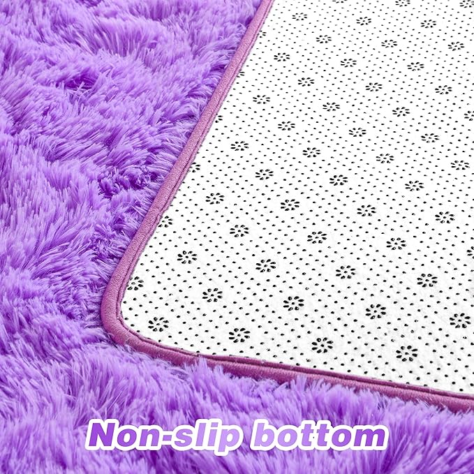junovo 8x10 Purple Washable Area Rug for Girls Bedroom Living Room, Soft Non-Slip Fluffy Rugs, Shag Plush Memory Foam Carpet for Kids Room Baby Nursery Home Decor