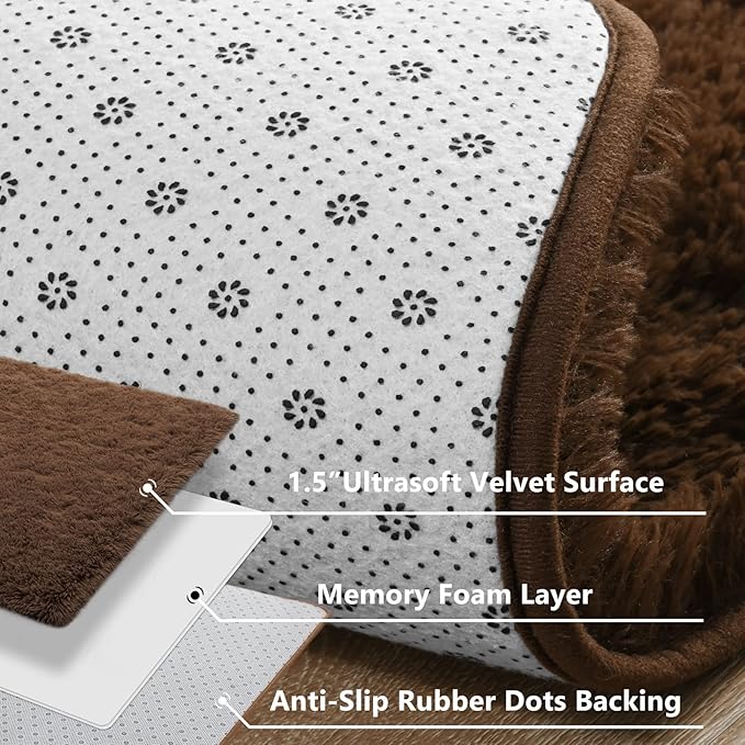 Jelymark Super Soft Shaggy Rug for Bedroom, 6x9 Feet Fluffy Carpet for Living Room, Fuzzy Indoor Plush Area Rug for Home Decor, Furry Floor Rugs for Dorm, Kids Nursery Rug for Girls, Brown