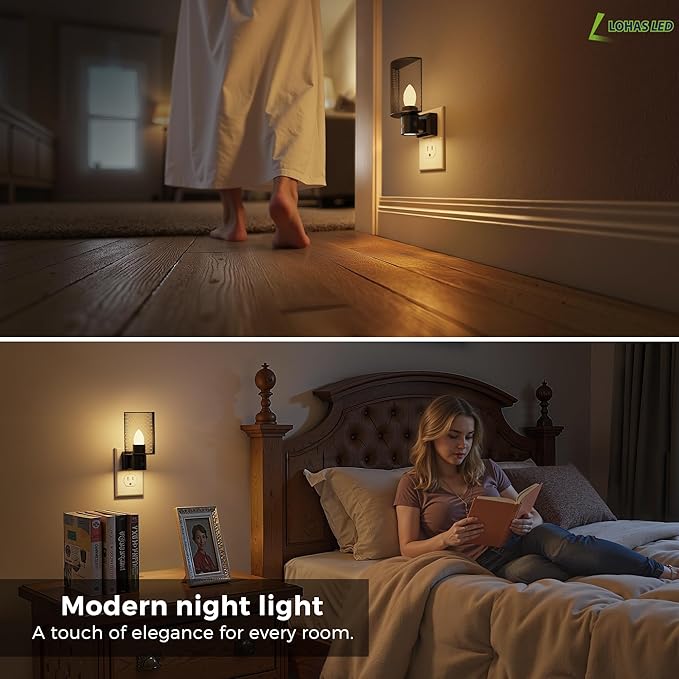 L LOHAS LED Night Light, 2 Pack Night Lights Plug into Wall, 3000K Warm White, Farmhouse Plug in Light with Dusk to Dawn Sensor, for Bedroom, Bathroom, Kitchen, Hallway
