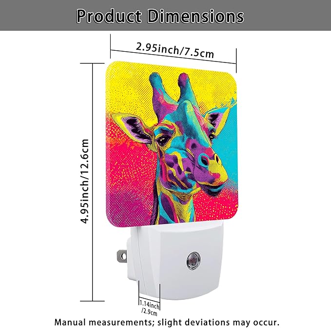Giraffe Night Lights Plug Into Wall, Modern Playful Colorful Patterns Abstract Shapes None Peach Smart Outlet Plug in Led Night Light Lamp for Living Room Family Room Bedroom Decor 1pcs