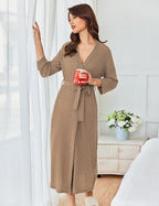 Ekouaer Women's Robe Long Waffle Knit Bathrobe Lightweight Soft Kimono Robes Loungewear S-XXL