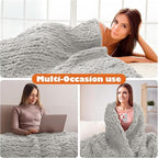 Chunky Knit Blanket Throw, 60x80inch Soft Chenille Yarn Throw, Handmade Warm Thick Cable Knit Crochet Blanket, Large Rope Knot Throw Blanket for Couch Bed Sofa,Light Grey