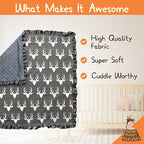Dear Baby Gear - Reversible Baby Blankets - Soft Nursery Blanket for Newborn - Toddler Blankey - Throw Blanket for Boys & Girls - Infant Blankets - 42x32 (Antlers Grey with Ruffles)