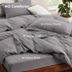 Bedsure Duvet Cover with Fitted Sheet Twin/Twin XL - Deep Pocket, Hotel Luxury Soft Double Brushed Bedding Set with Zipper Closure, 1 Duvet Cover, 1 Fitted Sheet, 1 Pillow Shams, NO Comforter, Grey