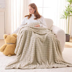 NEWCOSPLAY Super Soft Twin Blanket Linen Premium Silky Flannel Fleece 3D Waffle Checkered Lightweight Bed Blanket All Season Use (Linen, Twin(60"x80"))