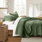 IR Imperial Rooms 10 Pack Queen Quilt Bedding Set (90" x 96") - Bulk Wholesale for Hotels, Guest Bedroom & Airbnbs - Lightweight Microfiber Reversible Floral Embossed Quilts Bedspreads (Olive Green)