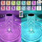 2 Pack Crystal Table Lamp, Remote and Touch Control Rose Wave Lamp, RGB Color Changing Night Light, Dimmable, USB Rechargeable Decoration Ambient Lighting for Dinner/Bars/Game Room/Living Room/Bedroom