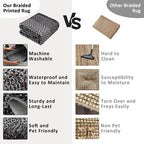 2x6 Boho Runner Rug Braided Print Hallway Area Rug Machine Washable Throw Floor Cover Non Slip Moroccan Runner Carpet for Kitchen Farmhouse Rustic Carpet for Living Room Bedroom, Black