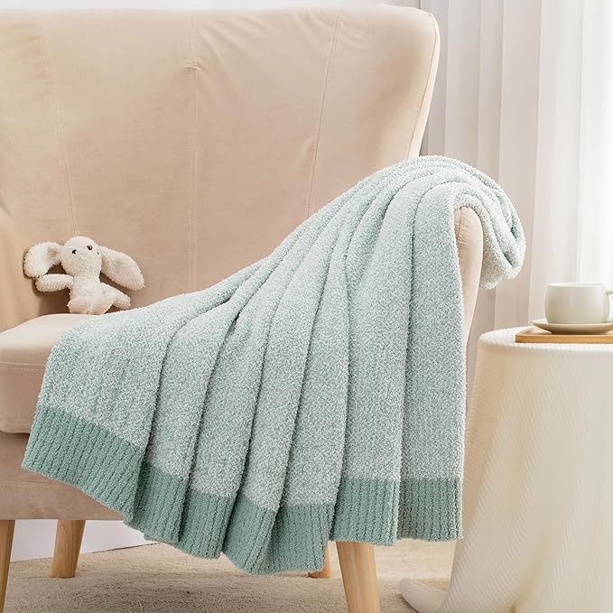 Carriediosa Heather Throw Blanket 60" X 80" Twin, 400GSM Ultra Soft Microfiber Fuzzy Fluffy Reversible Knitted Blankets Cozy Plush Lightweight and Warm Fall Throws for Couch, Bed, Sofa, Sage Green