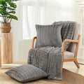 Striped Throw Blanket and Pillow Covers Set (No Inserts) for Couch and Bed, Plush Warm Lightweight Fuzzy Faux Fur Blanket for All Seasons (50" x 60", Gray)