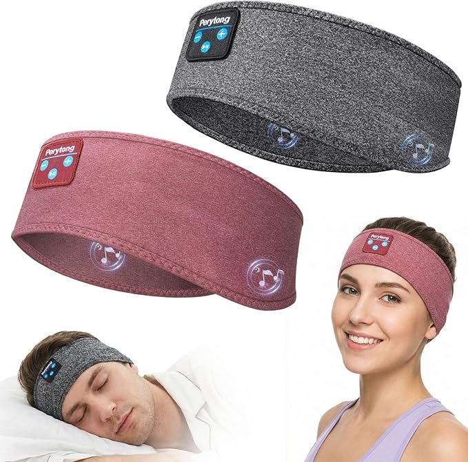 Perytong 2 Pack Sleep Headphones Bluetooth 5.4 Headband, Sleeping Headband Headphones with Ultra-Thin Stereo Speaker for Side Sleepers, Wireless Sweat Resistant Sport Headband for Workout