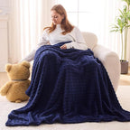 NEWCOSPLAY Super Soft Throw Blanket Navy Premium Silky Flannel Fleece 3D Waffle Checkered Lightweight Bed Blanket All Season Use (Dark Navy, Throw(50"x70"))