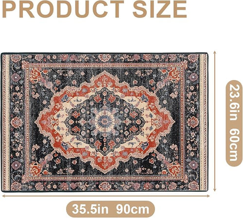 Area Rug 2x3 ft Rug Washable Boho Rugs Non Slip Low Pile Floral Small Carpet for Bedroom, Bedside, Kids Room, Office, Dining Room (Retro Colors, 2x3 ft)