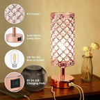 UBright Touch Control Crystal Table Lamp 3 Way Dimmable Decorative Bedside Nightstand Lamp with 2 USB Charging Ports Small Touch Light for Living Room Bedroom Home 2 Pack (Bulb Included) (Rose gold)