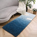 Navy Blue Area Rugs for Bedroom Living Room, 2x6 Feet Fluffy Bedside Rugs, Cute Carpet Rug for Kids Room Nursery, Furry Gradient Rugs for Girls Boys Dorm Room Home Decor