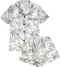 LYANER Women's Silky Satin Pajamas Set Short Sleeve Button Down Shirt With Shorts Pjs Set Sleepwear