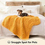 L'AGRATY Chunky Knit Throw Blanket - 40x50: 100% Hand-Knitted Chenile Crochet Blanket For Home Decor (Mustard Yellow)