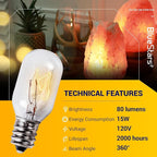 BlueStars E12 T20 Salt Lamp Bulb 120V 15W, 2700K Warm White, E12 Candelabra Base for Himalayan Salt Rock Lamps & Baskets, Scentsy Plug-in Wax Warmers, Night Lights - Pack of 8