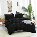 CLOTHKNOW Black Ruffle Comforter Set King Size Bedding Comforter Sets Soft Shabby Chic Farmhouse Comforter with 2 x Pillowcases