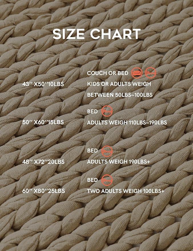 YnM Cotton Weighted Blanket, Handmade Chunky Knitted Design, Soft and Cozy, Temperature Regulating and Breathable, Machine Washable Throw for Sleep or Home Decor (Beige, 80x84 Inch, 35lbs)