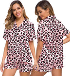 SWOMOG Womens Silk Satin Pajamas Set Short Sleeve Sleepwear Button Down Top and Shorts Loungewear 2 Piece Pjs Set XS-3XL