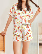 Ekouaer Womens Silk Satin Pajamas Set Animals Print Pjs Button Down Short Sleeve Lounge Set 2 Piece Sleepwear