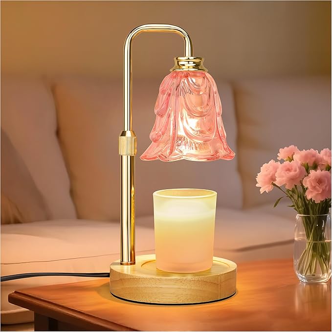 Candle Warmer Lamp with Timer Dimmer, Adjustable Height Pink Tulip Candle Wax Warmer, Christmas Birthday Gift for Mom Women, House Warming Gifts for New Home Bedroom Decor,Flower Pink