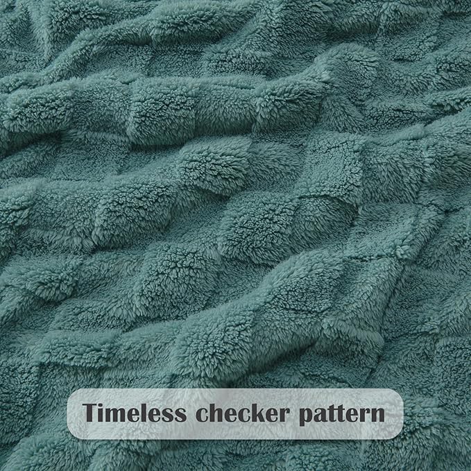NEWCOSPLAY Super Soft Queen Blanket Light Teal Premium Silky Flannel Fleece 3D Checkered Lightweight Bed Blanket All Season Use (Light Teal Checkered, Queen(90"x90"))
