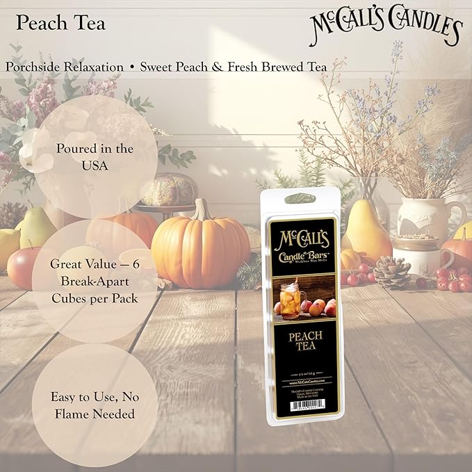 McCall’s Candles | Peach Tea | Scented Wax Melt | Juicy Peach, Black Tea, Lemon Zest & Sage | 6-Piece Break-Apart Bar | 12–24 Hours Per Wedge | Poured in the USA | 5.5 oz