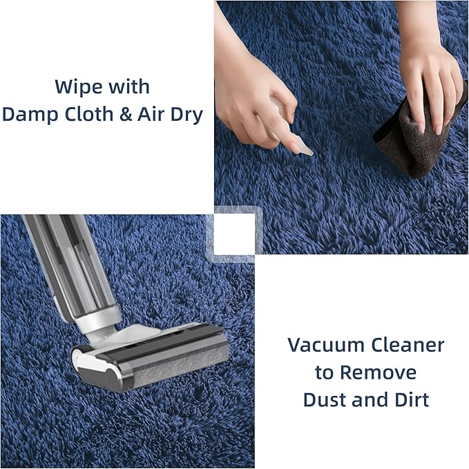 Litanika 9x12 Shag Area Rug for Living Room Bedroom, Dark Blue High Pile Soft Plush Shaggy Furry Bedside Playroom Dorm Carpet, Non-Slip, Non-Shedding Modern Indoor Floor Rug