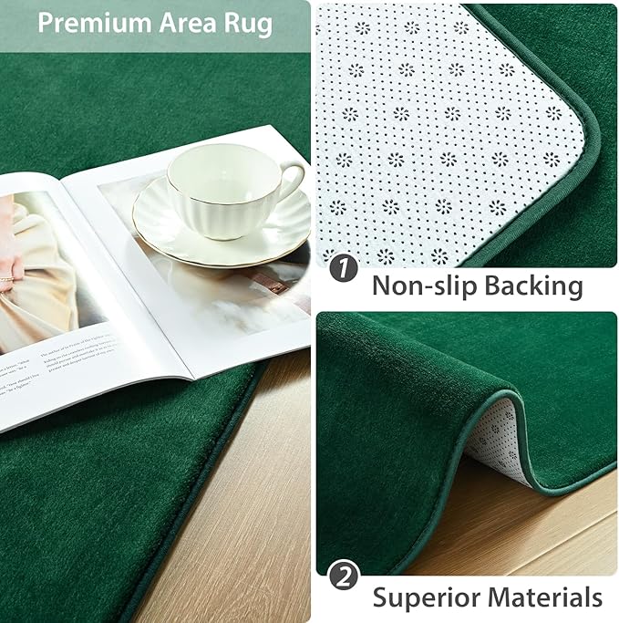 Softlife 6x9 Green Living Room Rug, Washable Area Rugs for Bedroom, Soft Fluffy Fuzzy Carpet Bedside Rug Indoor Non-Slip Rugs for Kids Home Decor Aesthetic Dorm Nursery
