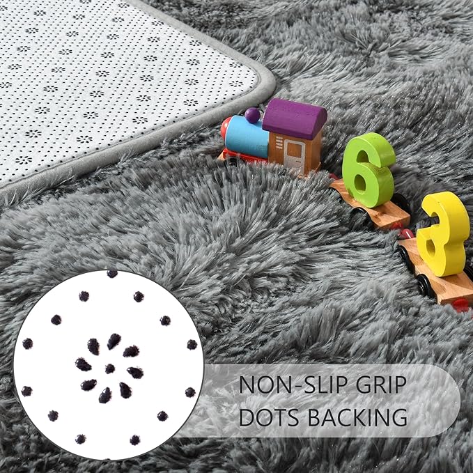Noahas Fluffy 4x6 Area Rugs for Bedroom Living Room,Fuzzy Grey Thick Shag Throw Floor Carpet,Soft Shaggy Bedside Non-Slip Plush Dorm Nursery Kids Rug