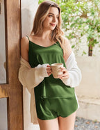 Ekouaer Silk Pajamas Set for Women Satin Camisole Sleepwear Lingerie V-Neck Cami Top and Shorts Pjs