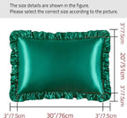 Silky Satin Ruffled Pillow Cases for Hair and Skin,Blackish Green Silk Pillowcases Queen Set of 2 with Envelope Closure Princess Room Decoration