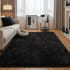 junovo Black Washable Area Rug for Boys Bedroom Living Room, 4x5.3 Soft Non-Slip Fluffy Rugs, Shag Plush Memory Foam Carpet for Kids Room Baby Nursery Home Decor