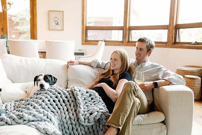 Nuzzie Original Knit Weighted Blanket- Breathable, Cooling, Hand Made Knit Throw Blanket for Sleep - Machine Washable, Stylish Design (Misty Grey, Full | 16lbs | 48"x72")