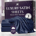 SLEEP SANCTUARY Satin Sheets Twin Size – 3 Piece Luxury Silky Bed Set, Softer Than Silk, 15" Deep Pocket, Cooling & Wrinkle-Free, Moisture-Wicking & Breathable for Hair & Skin (Navy Blue)