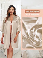 Women's Short Satin Robe Silky Bathrobes Bridal Bridesmaid Kimono Robe V-Neck Sleepwear S-XXL