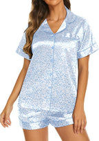 Ekouaer Silk Pajamas for Women Short Sleeve Sleepwear Soft Button Down Loungewear 2 Piece Satin Pjs Shorts Set