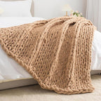 Wttfc Chunky Knit Throw Blanket, Handmade Soft Chenille Yarn Throw Blanket, Thick Cable Knitted Blankets, Large Rope Knot Crochet Blankets for Couch Sofa Bed Home Decor,Pink,150x150cm
