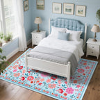 CRYPTOLITE 8x10 Area Rug for Living Room Clearance, Modern Washable Rug Non Slip Low Pile Floral Rugs for Living Room, Bedroom, Farmhouse, Dining Room, Kids Playroom, Blue