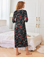 Ekouaer Women's Zipper Robe 3/4 Sleeves Housecoat Full Length Nightgown Soft Loungewear Robe with Pockets S-3XL