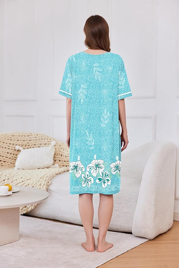 Ekouaer Women Zipper Robe Short Sleeve Duster Housecoat Short Bathrobes Zip Front Nightgown with Pockets S-3XL