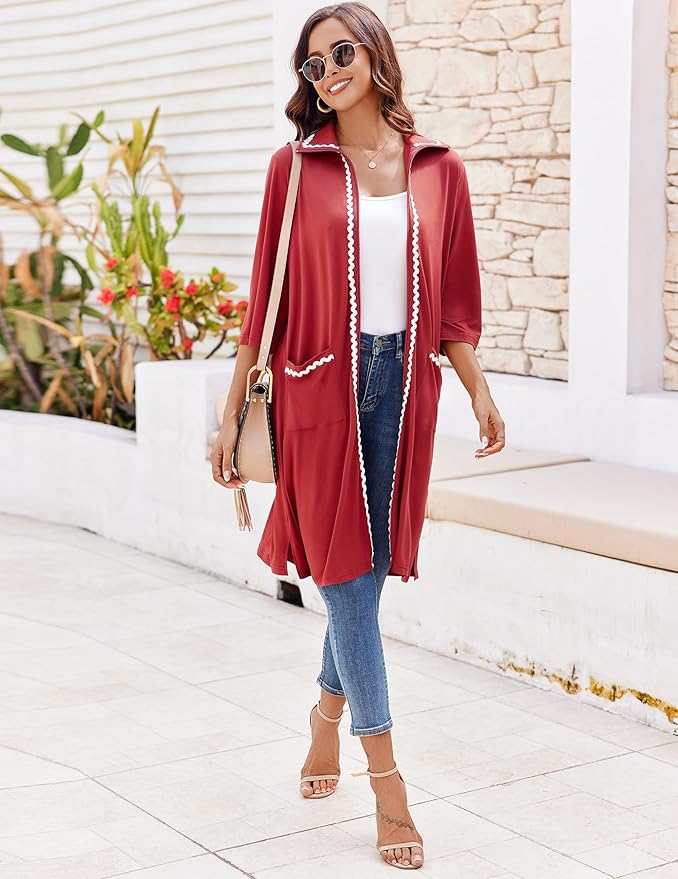 Ekouaer Women Zipper Robe Lightweight House Coat Zipper Front Short Bathrobes Soft Nightgown with Pockets S-3XL