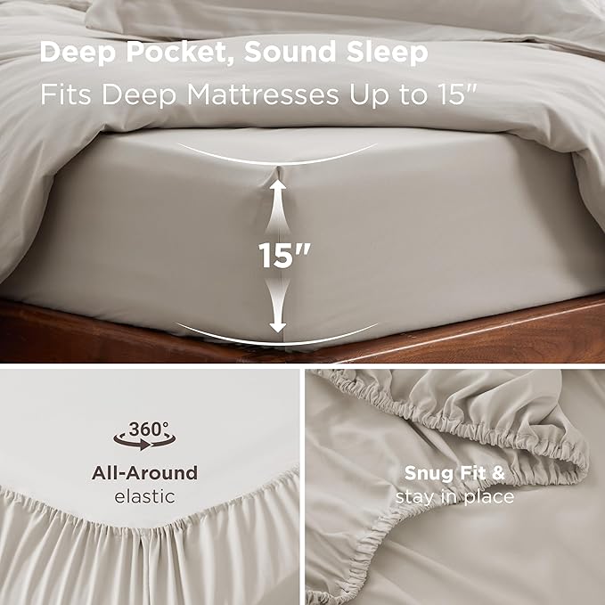 Bedsure Duvet Cover with Fitted Sheet Queen - Cooling Deep Pocket, Hotel Luxury Soft Double Brushed Bedding Set with Zipper Closure, 1 Duvet Cover, 1 Fitted Sheet, 2 Pillow Shams, NO Comforter, Linen