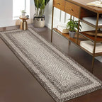 2x6 Boho Runner Rug Braided Print Hallway Area Rug Machine Washable Throw Floor Cover Non Slip Moroccan Runner Carpet for Kitchen Farmhouse Rustic Carpet for Living Room Bedroom, Mocha
